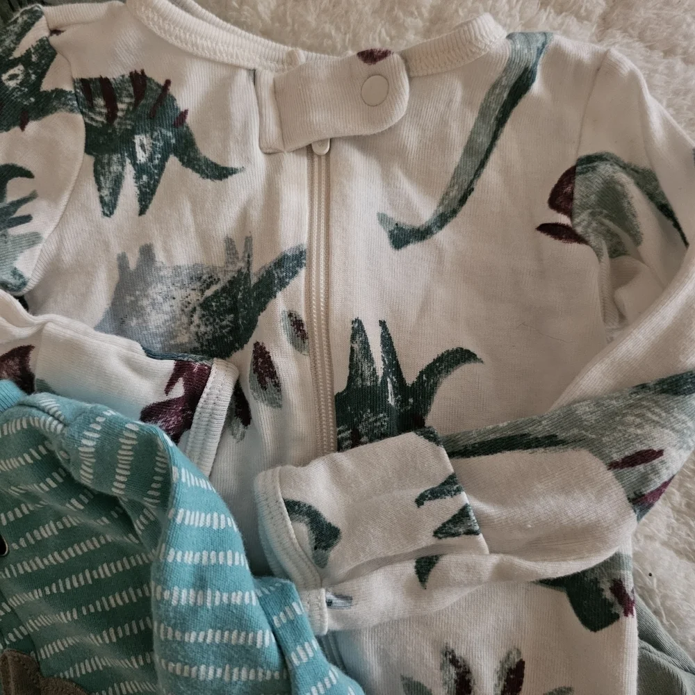 Carter's Dino-Themed Baby Bodysuits in Teal and White